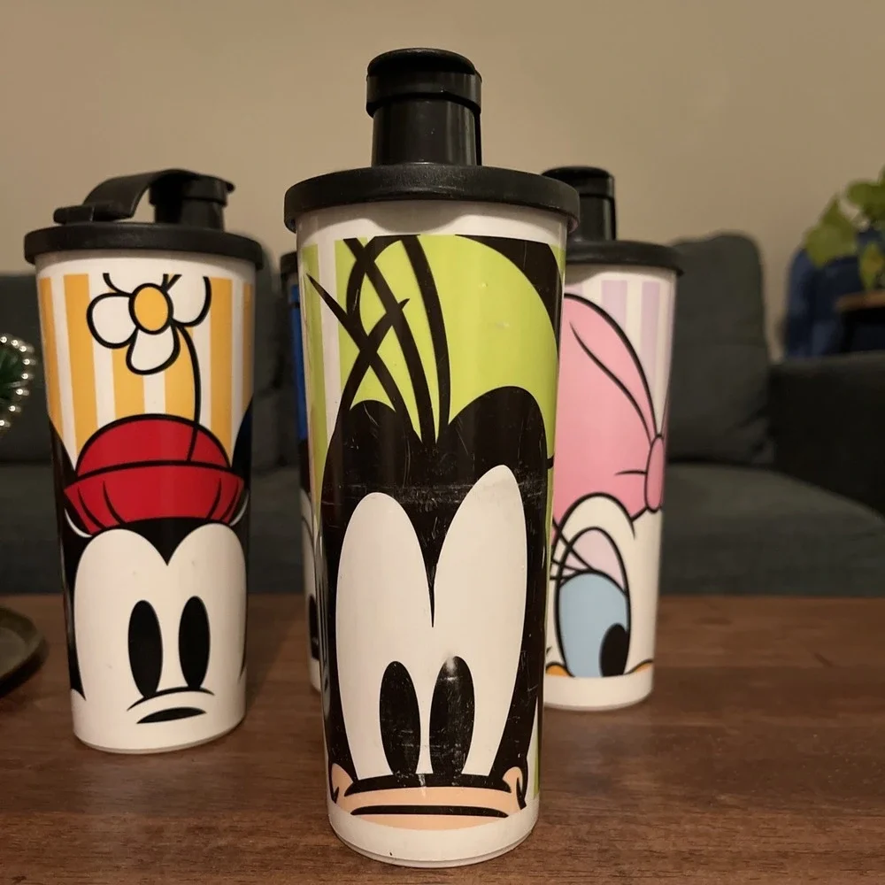 Tupperware Disney Peek A Boo Donald Goofy Minnie Daphne 16 Oz Tumblers Cup 5107‎